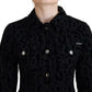 Dolce & Gabbana Black Leopard Fitted Long Denim Jacket