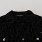 Dolce & Gabbana Black Leopard Fitted Long Denim Jacket