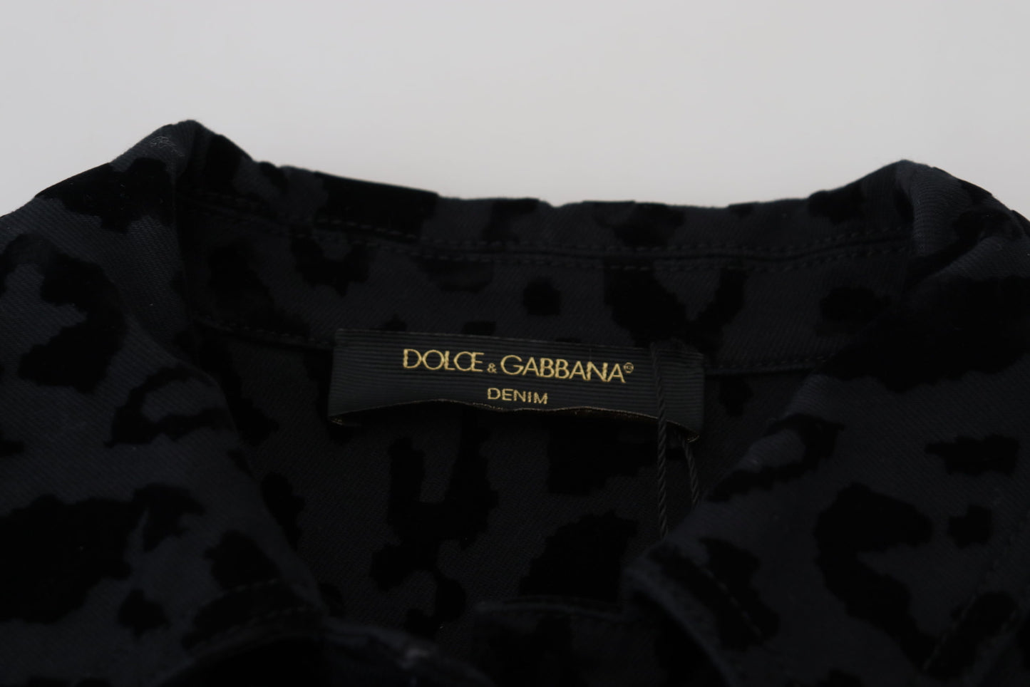 Dolce & Gabbana Black Leopard Fitted Long Denim Jacket