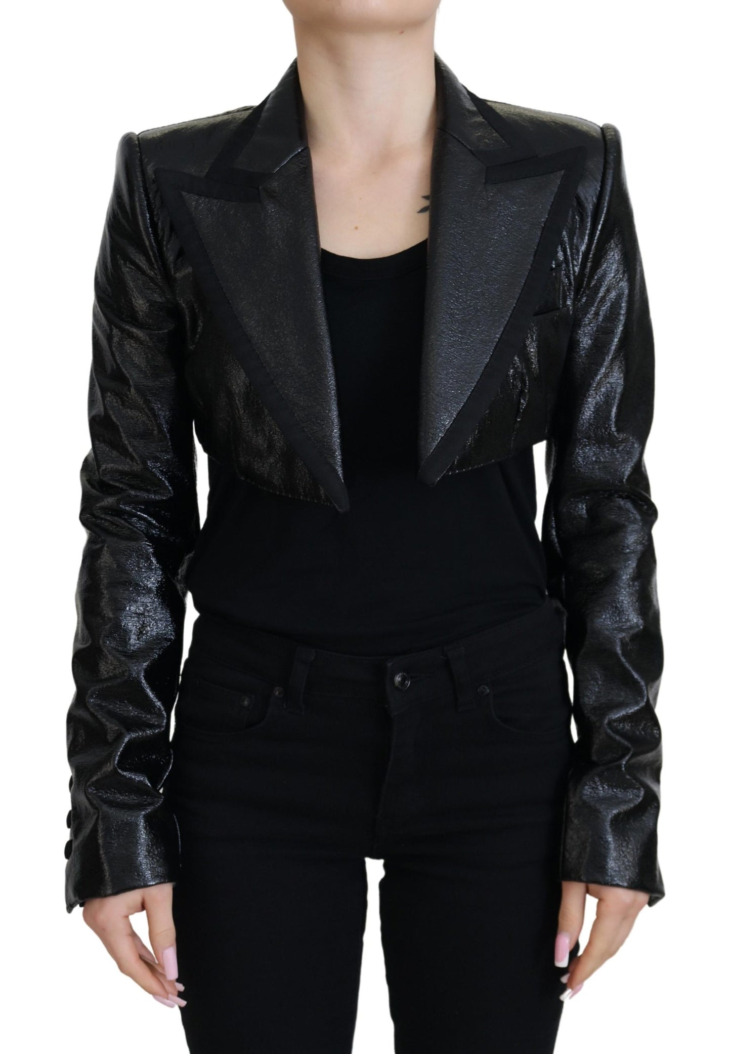 Dolce & Gabbana Black Long Sleeves Cropped Blazer Jacket