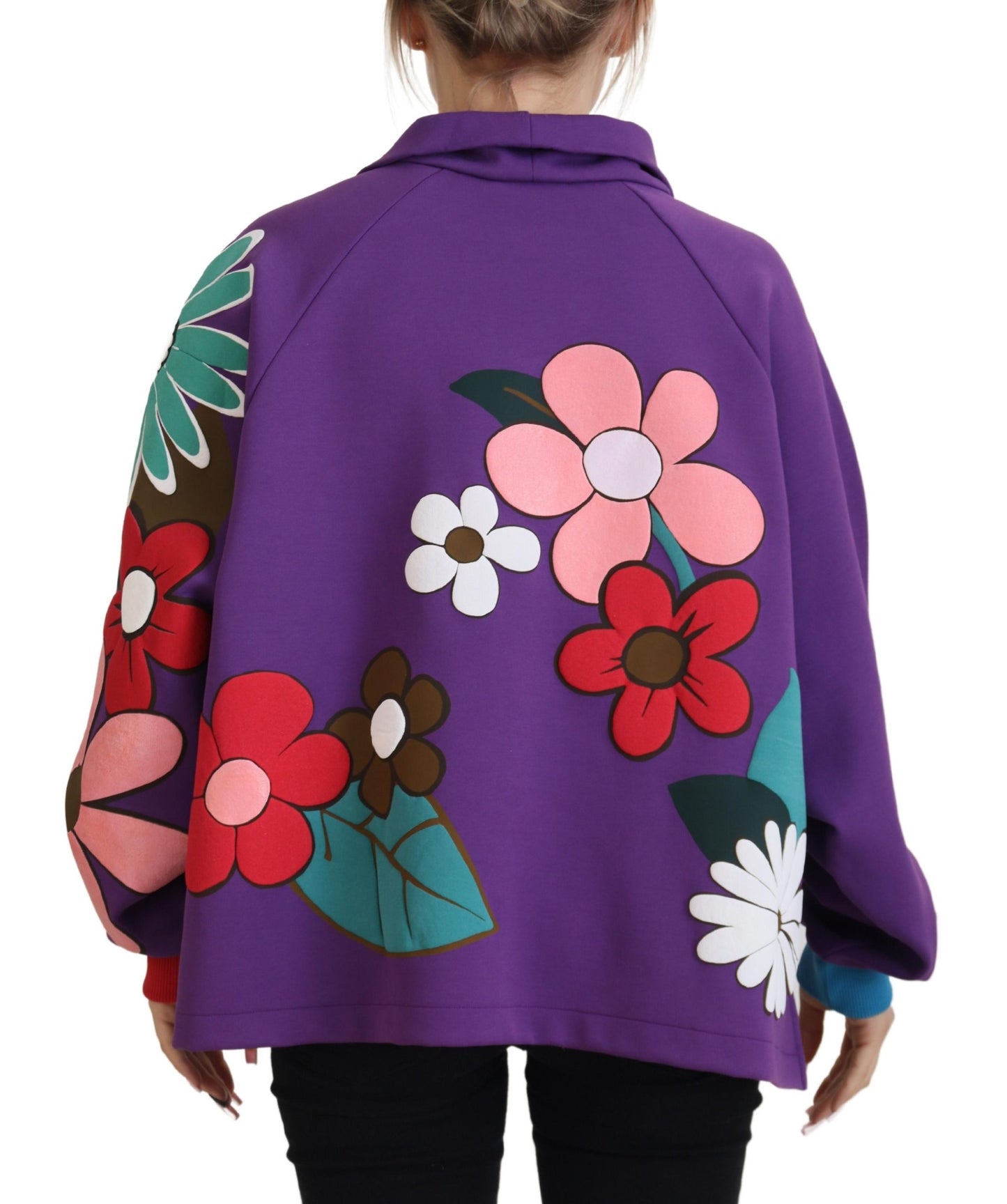 Dolce & Gabbana Purple Floral Print Pullover  Cotton Sweater