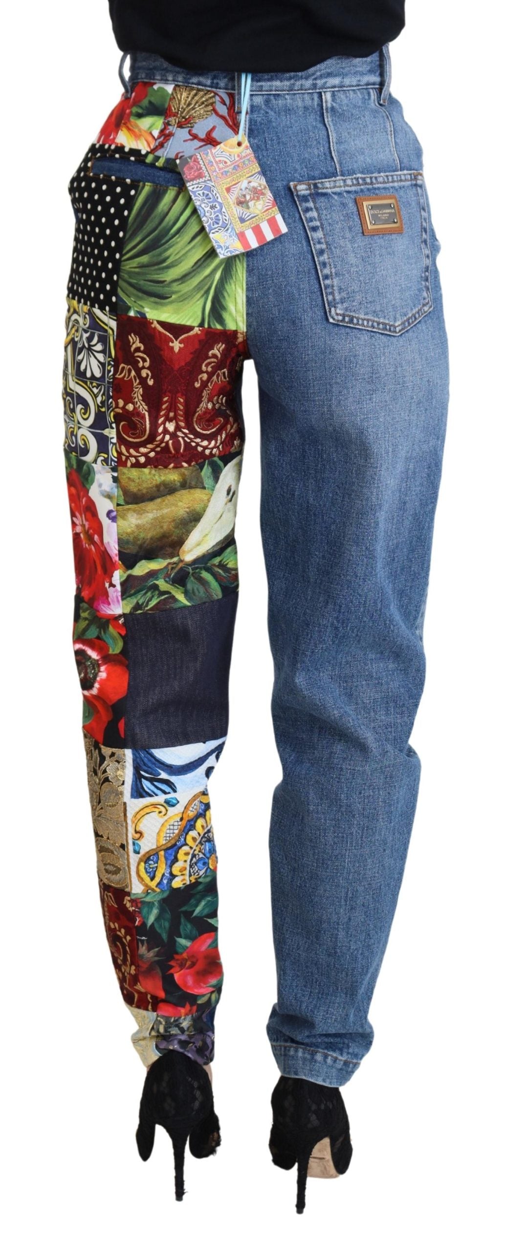 Dolce & Gabbana Blue Jacquard Majolica High Waist Jeans