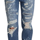 Dolce & Gabbana Blue Washed Cotton Tattered Denim Jeans