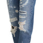 Dolce & Gabbana Blue Washed Cotton Tattered Denim Jeans