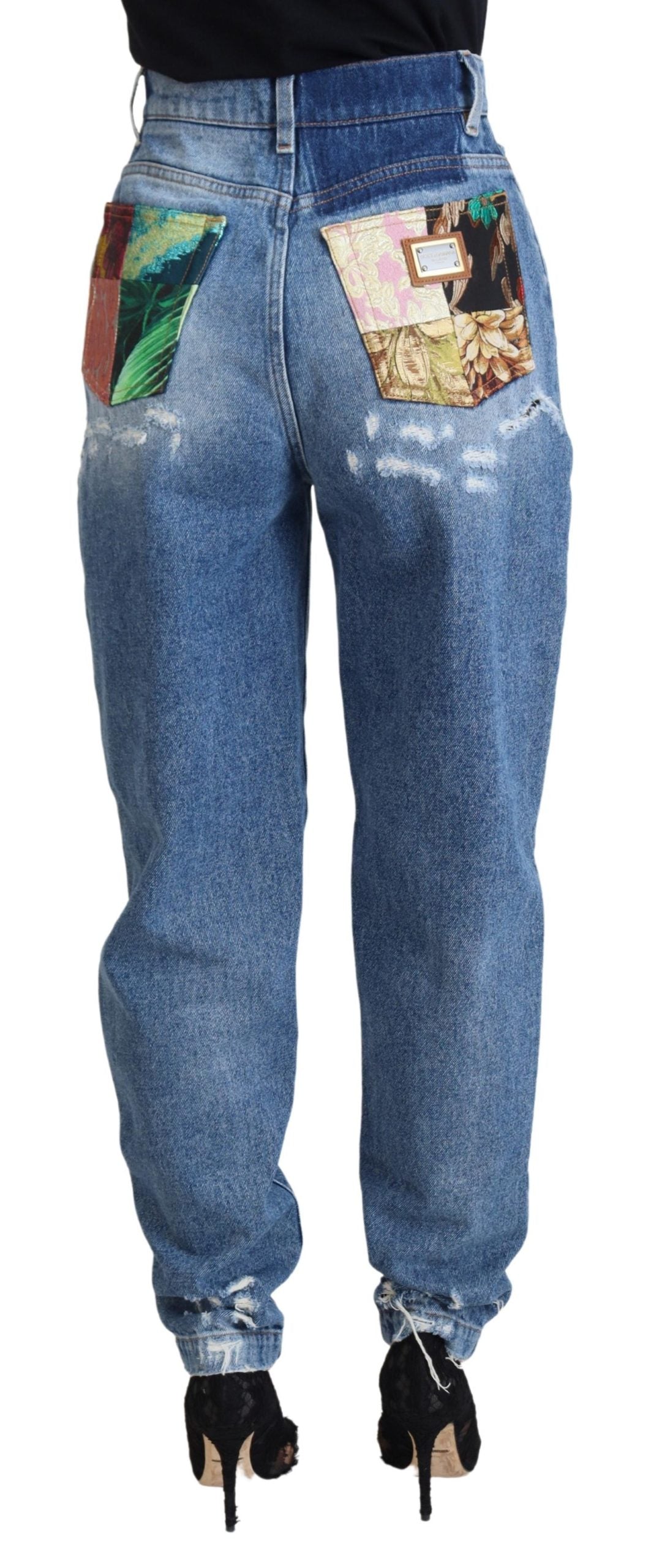 Dolce & Gabbana Blue Washed Cotton Tattered Denim Jeans