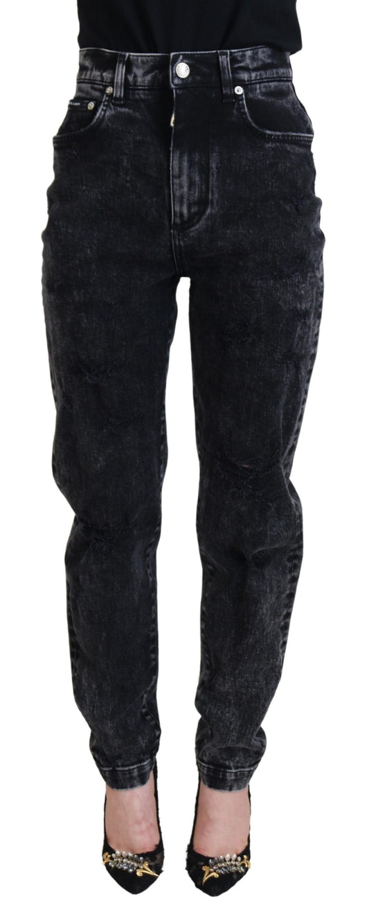 Dolce & Gabbana Black Washed Cotton High Waist Denim Jeans