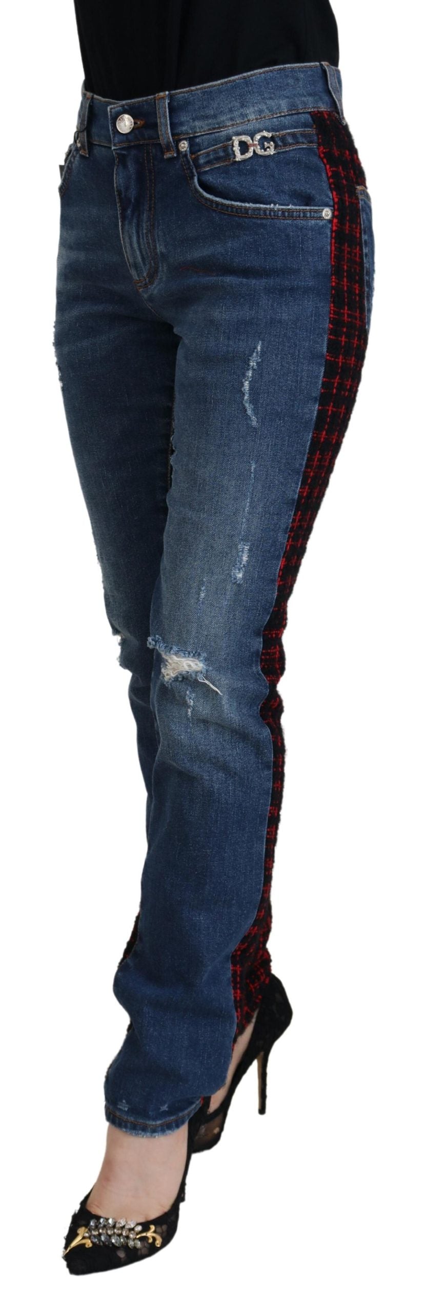 Dolce & Gabbana Blue Checkered Back Skinny Denim Jeans