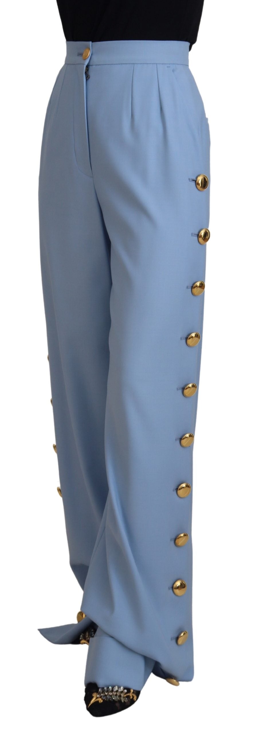 Dolce & Gabbana Light Blue Button Wide Leg Pants