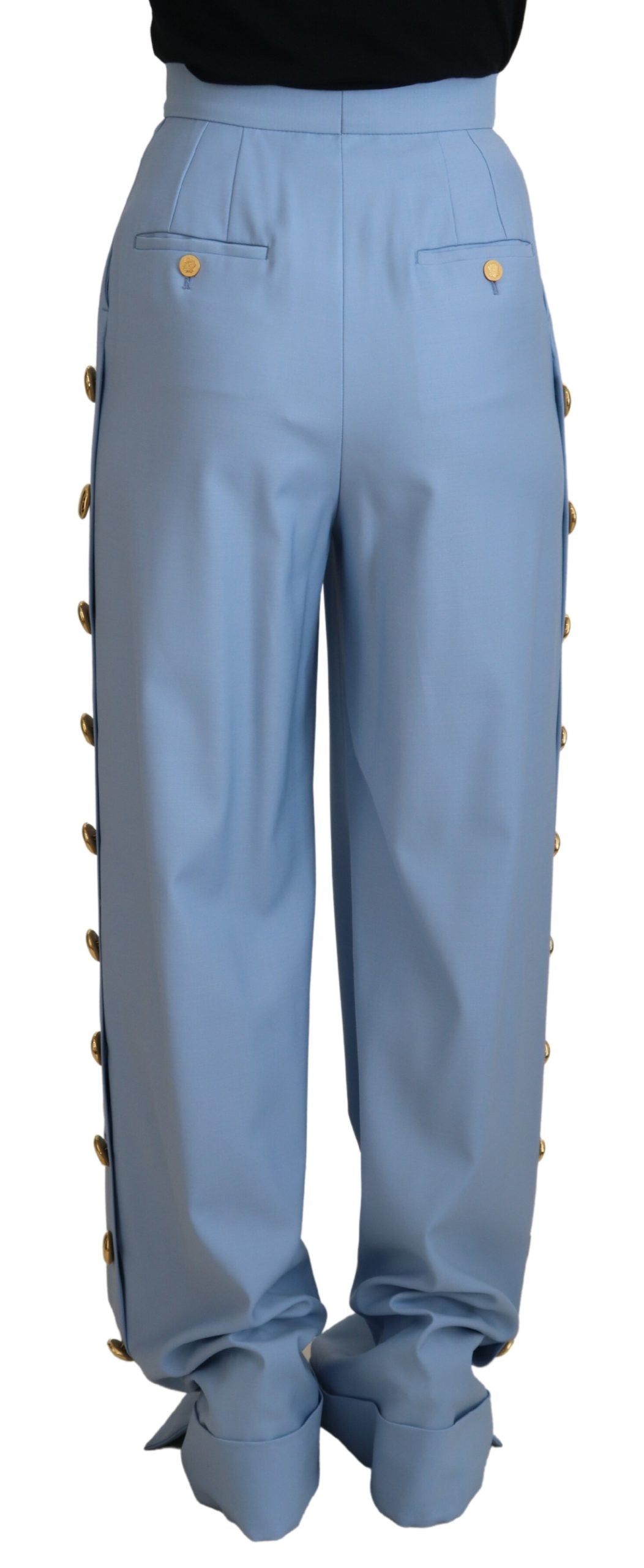 Dolce & Gabbana Light Blue Button Wide Leg Pants