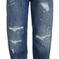 Dolce & Gabbana Blue Washed Cotton Tattered Denim Jeans