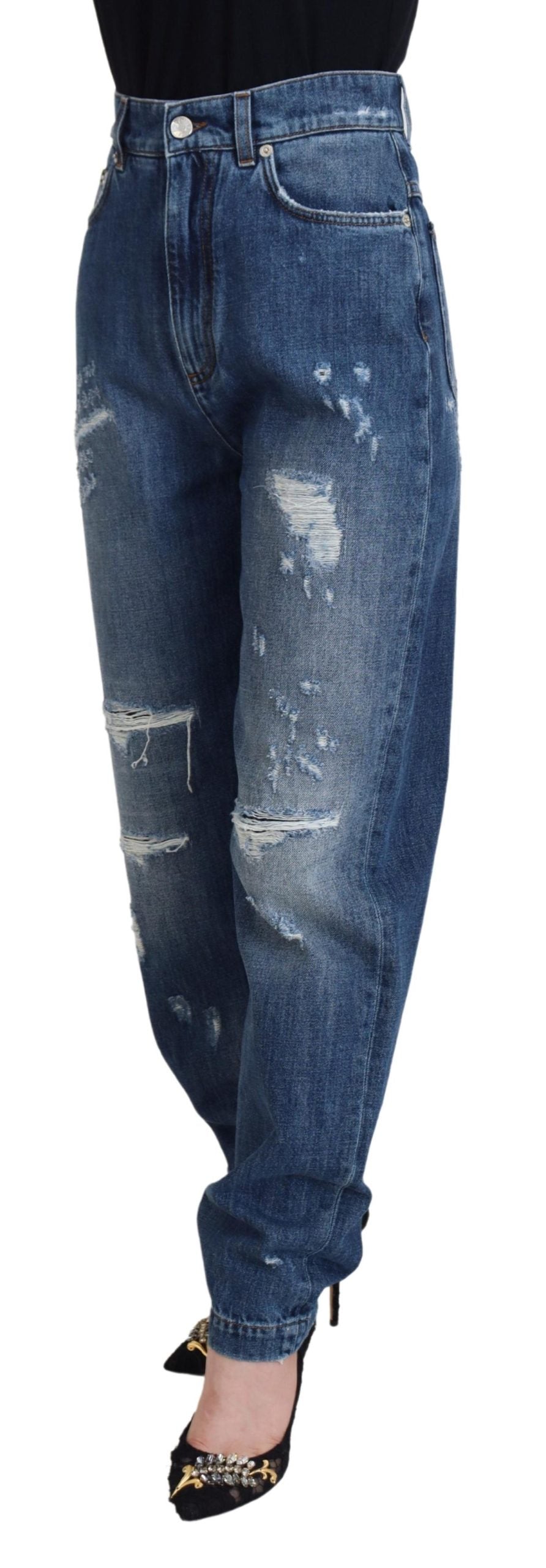 Dolce & Gabbana Blue Washed Cotton Tattered Denim Jeans