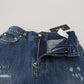 Dolce & Gabbana Blue Washed Cotton Tattered Denim Jeans