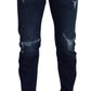 Dolce & Gabbana Blue Cotton Skinny Tattered Denim Jeans