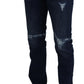 Dolce & Gabbana Blue Cotton Skinny Tattered Denim Jeans