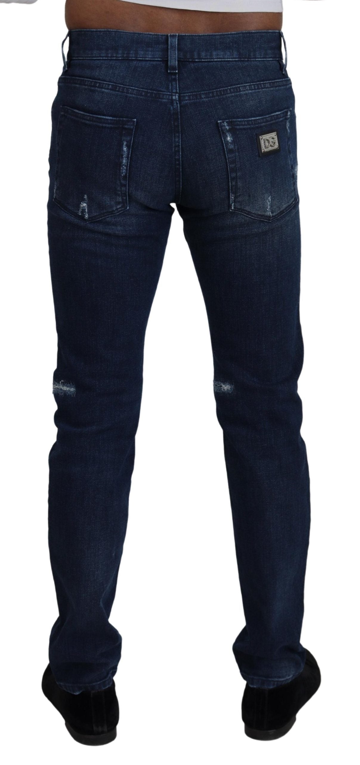 Dolce & Gabbana Blue Cotton Skinny Tattered Denim Jeans