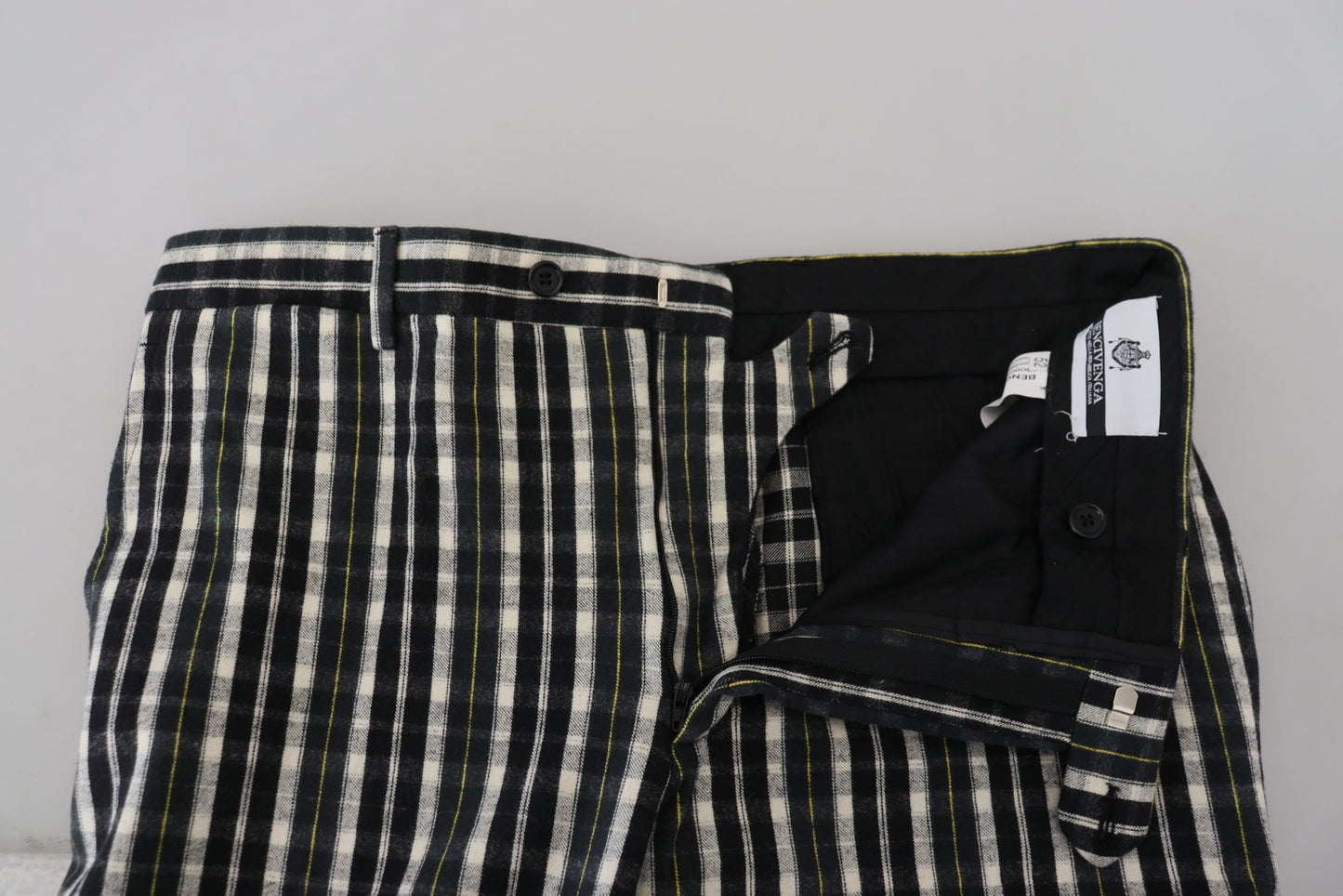 BENCIVENGA Black Checkered Cotton Casual Pants