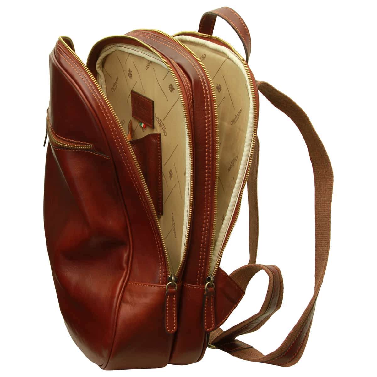 Old Angler Brown Leather Two Pocket Laptop Backpack