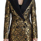 Dolce & Gabbana Elegant Black Gold Floral Jacquard Blazer Jacket