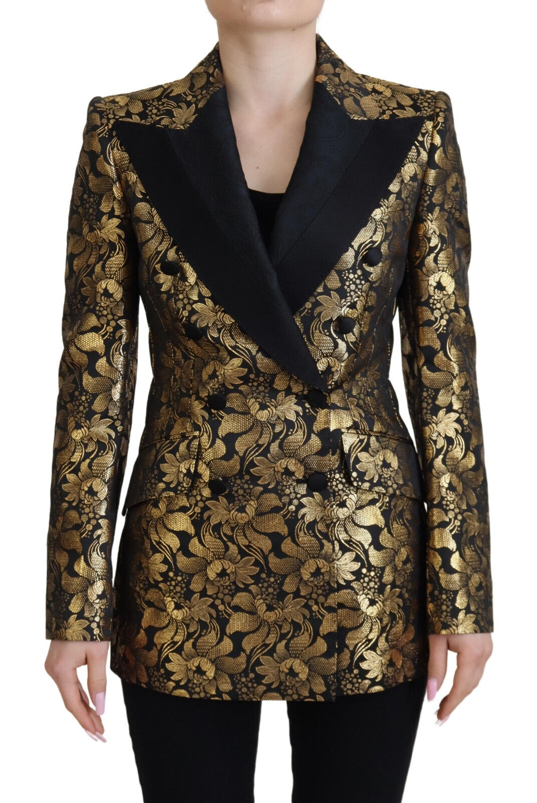 Dolce & Gabbana Elegant Black Gold Floral Jacquard Blazer Jacket