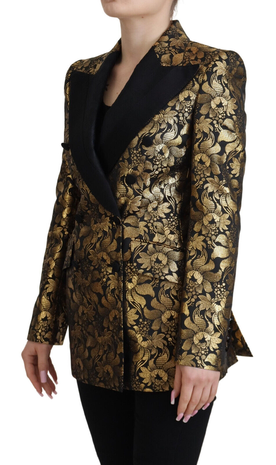 Dolce & Gabbana Elegant Black Gold Floral Jacquard Blazer Jacket