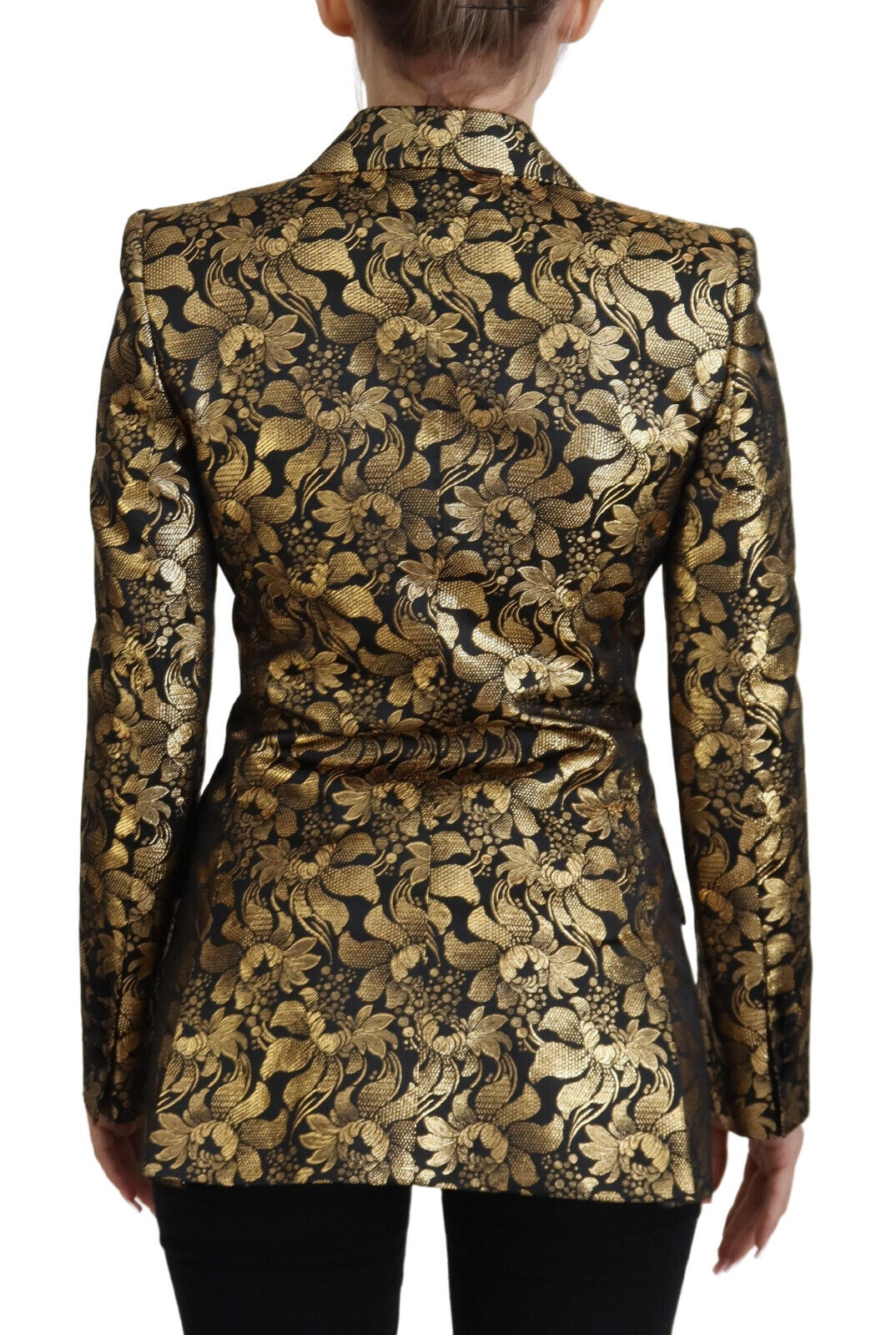 Dolce & Gabbana Elegant Black Gold Floral Jacquard Blazer Jacket