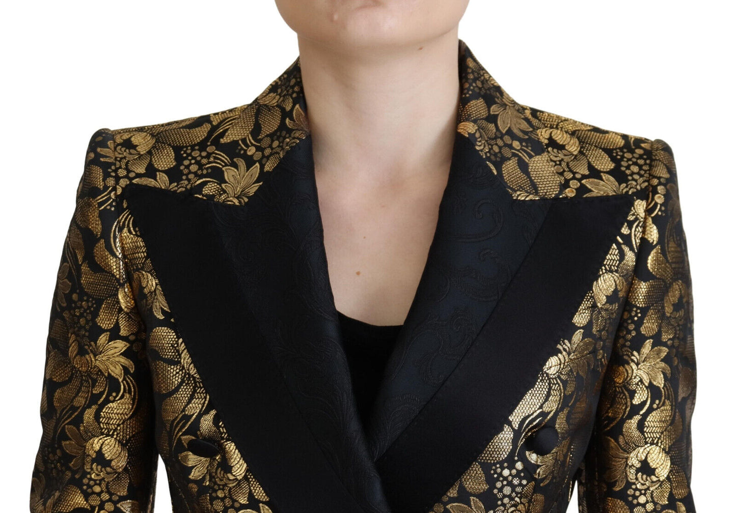 Dolce & Gabbana Elegant Black Gold Floral Jacquard Blazer Jacket