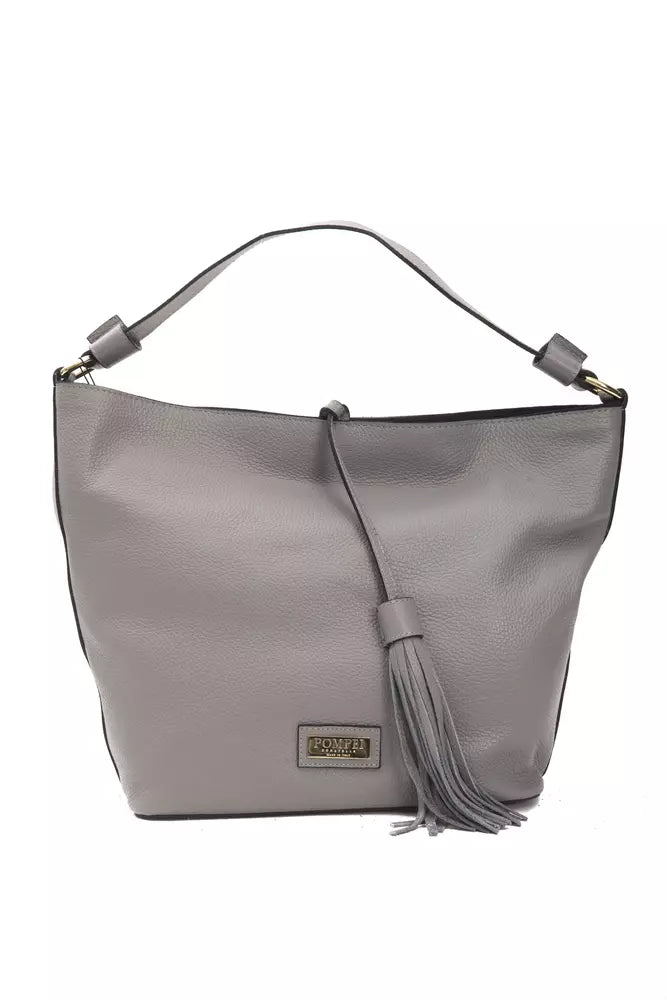 Pompei Donatella Gray Leather Shoulder Bag