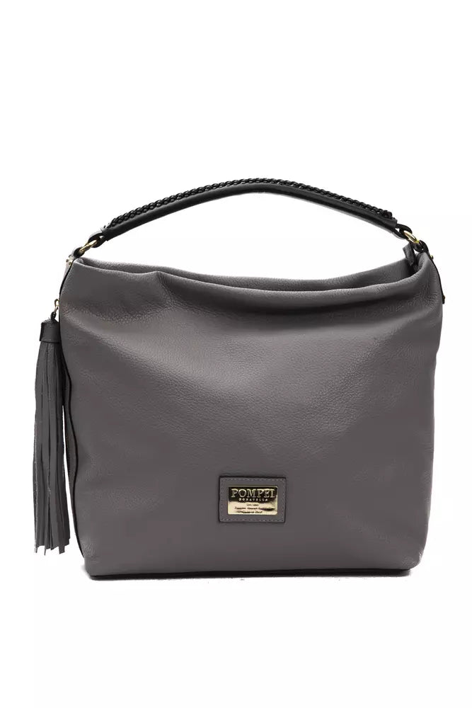 Pompei Donatella Gray Leather Shoulder Bag