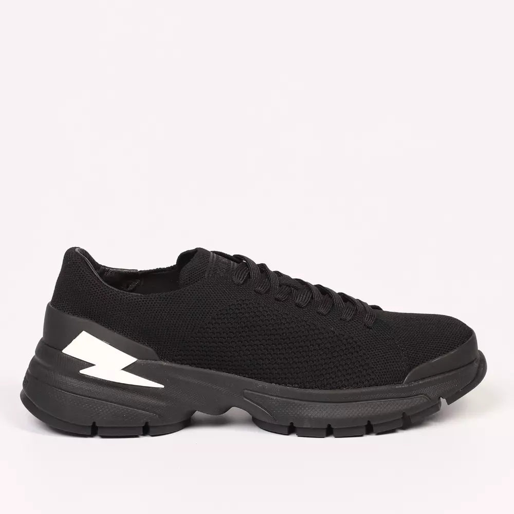 Neil Barrett Sleek Black Bolt Sneakers with Technical Fabric