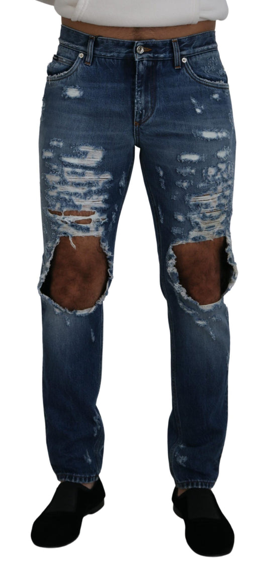 Dolce & Gabbana Blue Cotton Tattered Men Denim Jeans