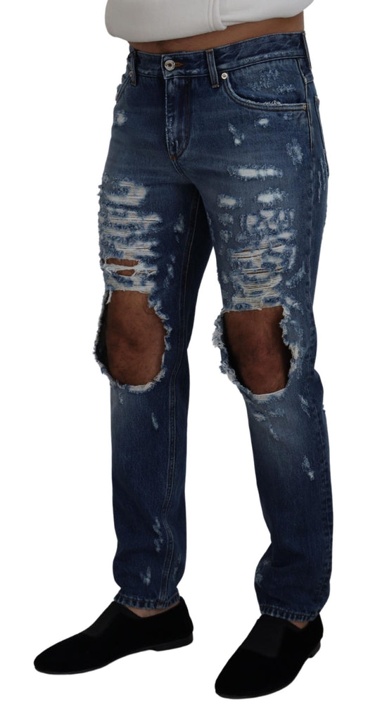 Dolce & Gabbana Blue Cotton Tattered Men Denim Jeans