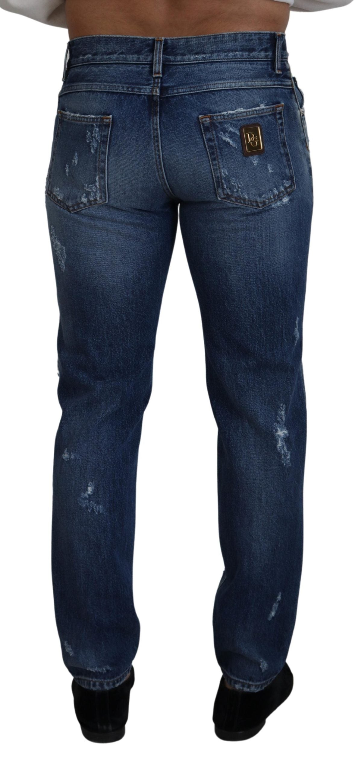 Dolce & Gabbana Blue Cotton Tattered Men Denim Jeans