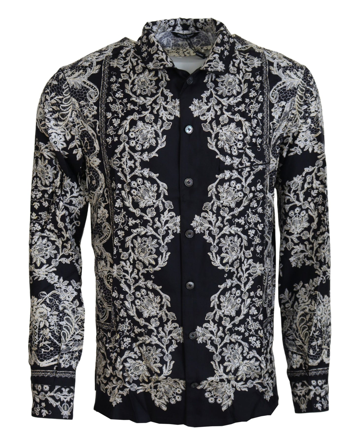 Dolce & Gabbana Blue Silk Floral Baroque Satin Casual Shirt