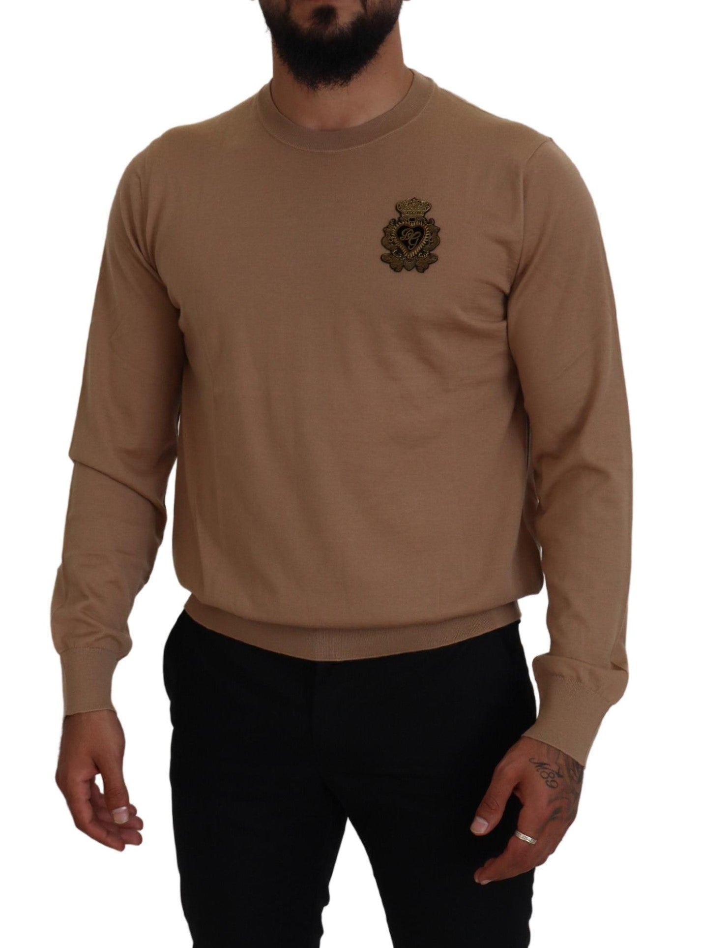 Dolce & Gabbana Beige Cashmere Crewneck Pullover Sweater