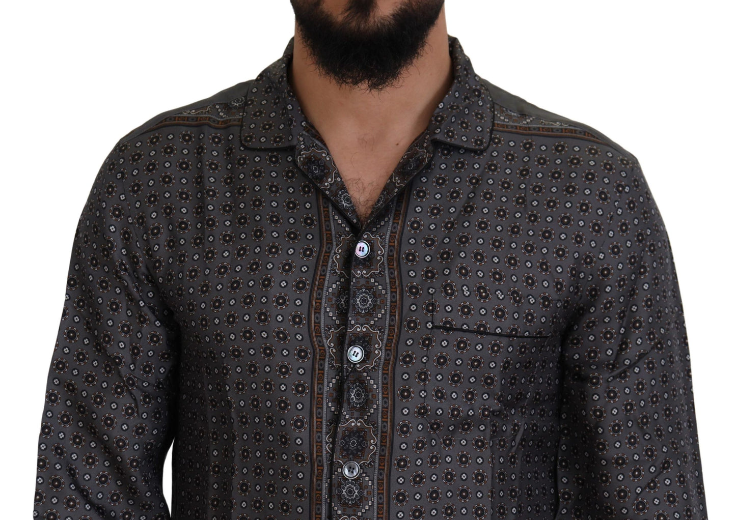 Dolce & Gabbana Gray Baroque Silk Satin Casual Shirt