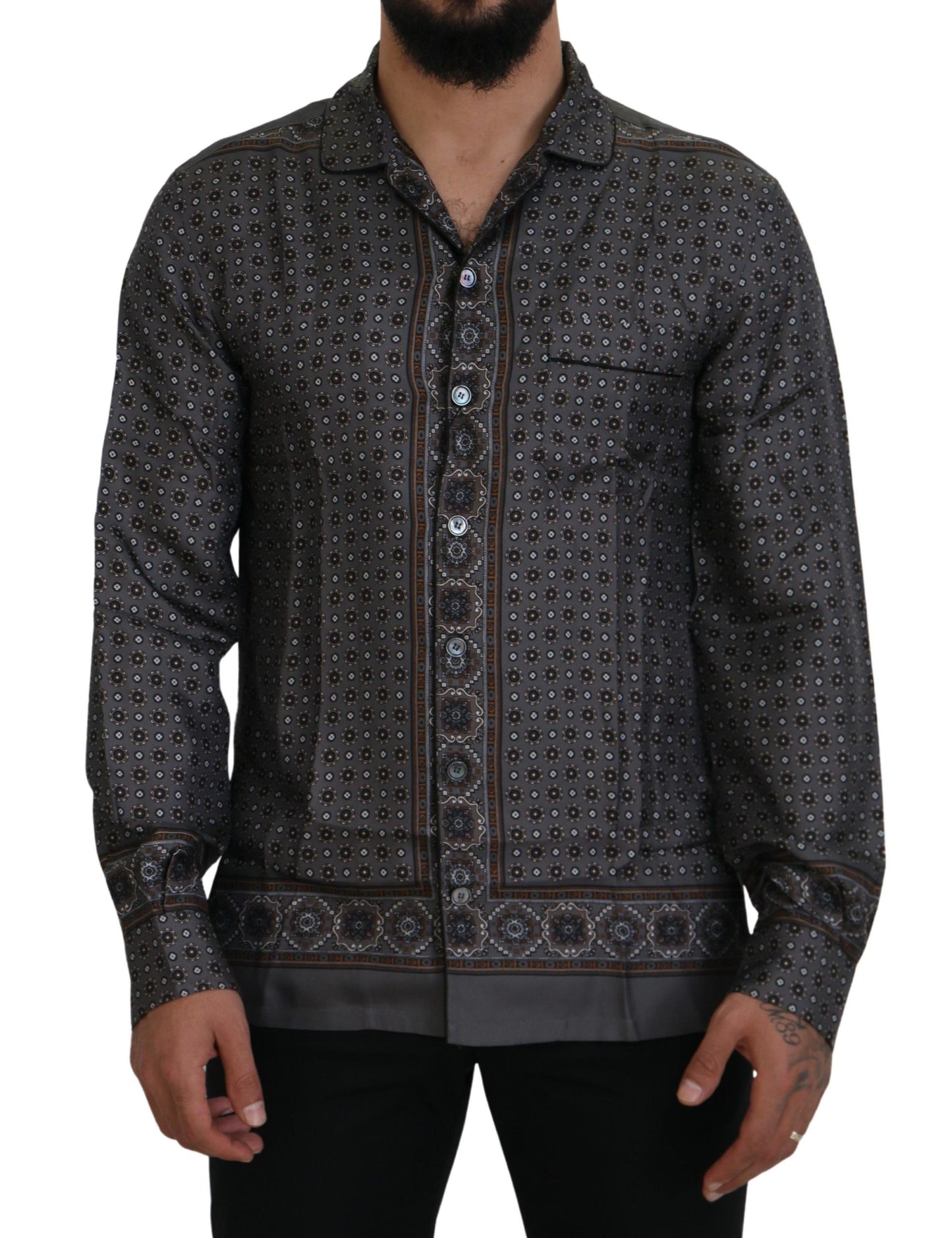 Dolce & Gabbana Gray Baroque Silk Satin Casual Shirt