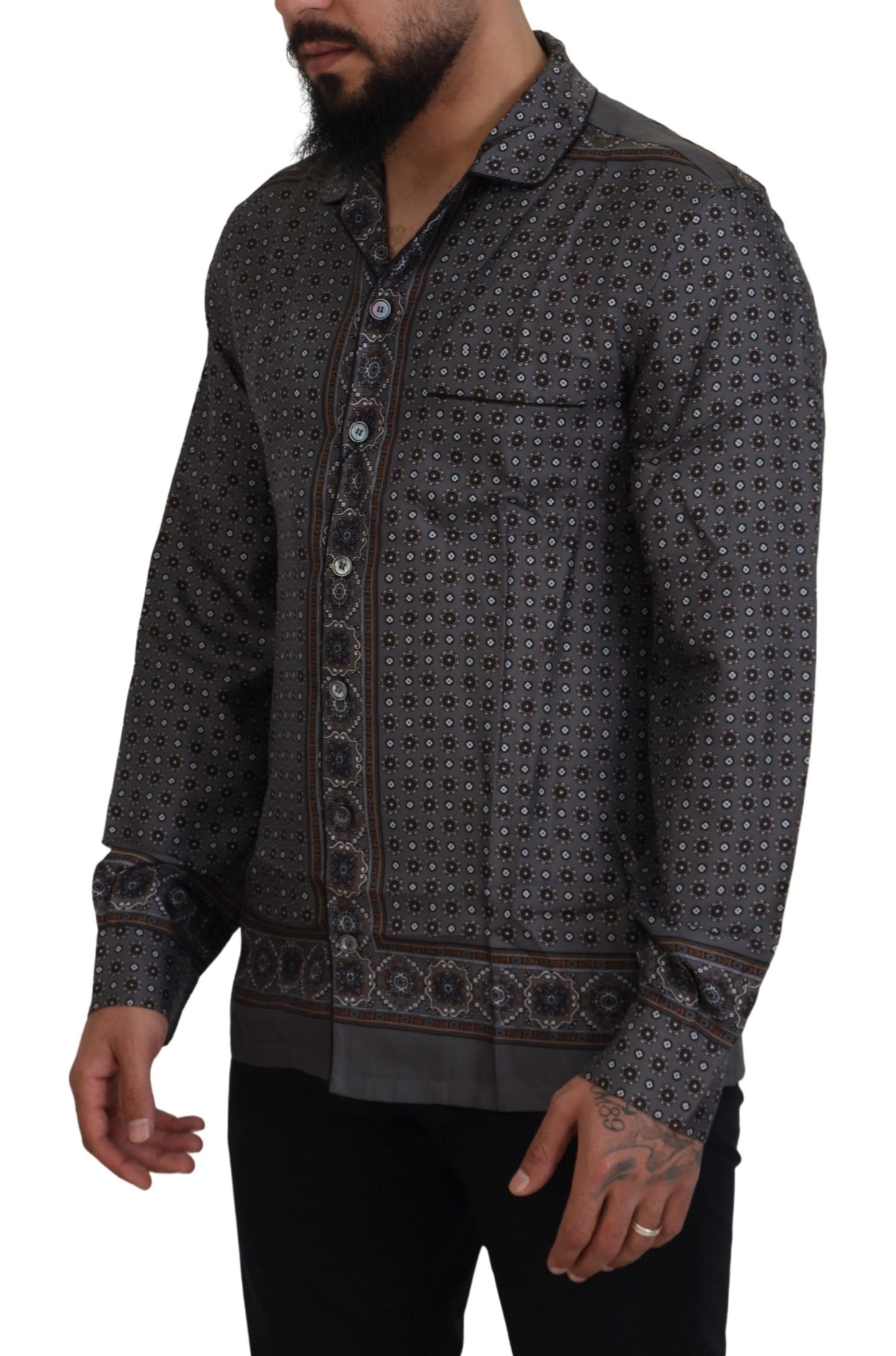 Dolce & Gabbana Gray Baroque Silk Satin Casual Shirt