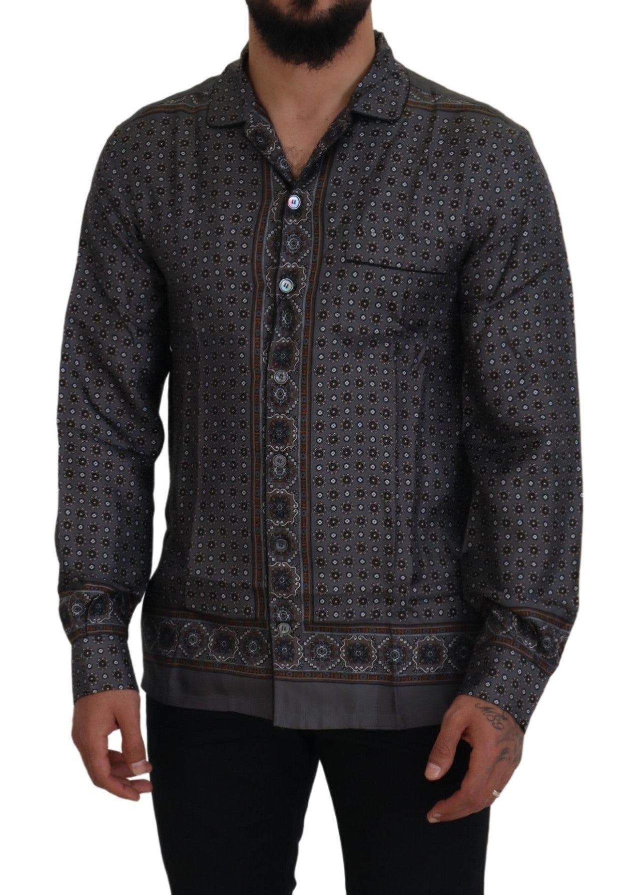 Dolce & Gabbana Gray Baroque Silk Satin Casual Shirt