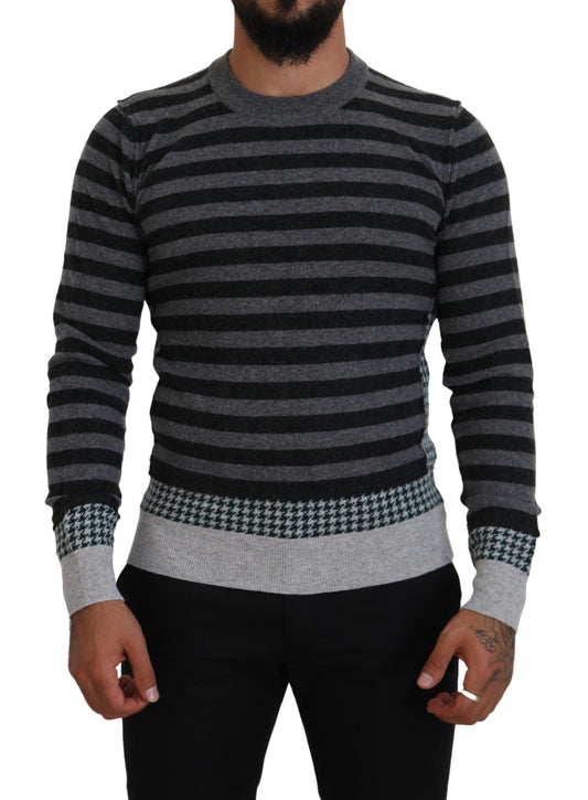 Dolce & Gabbana Black Gray Wool Logo Pullover Sweater