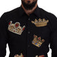 Dolce & Gabbana Black Gold Crown Slim Fit Dress Formal Shirt