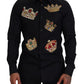 Dolce & Gabbana Black Gold Crown Slim Fit Dress Formal Shirt