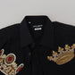 Dolce & Gabbana Black Gold Crown Slim Fit Dress Formal Shirt