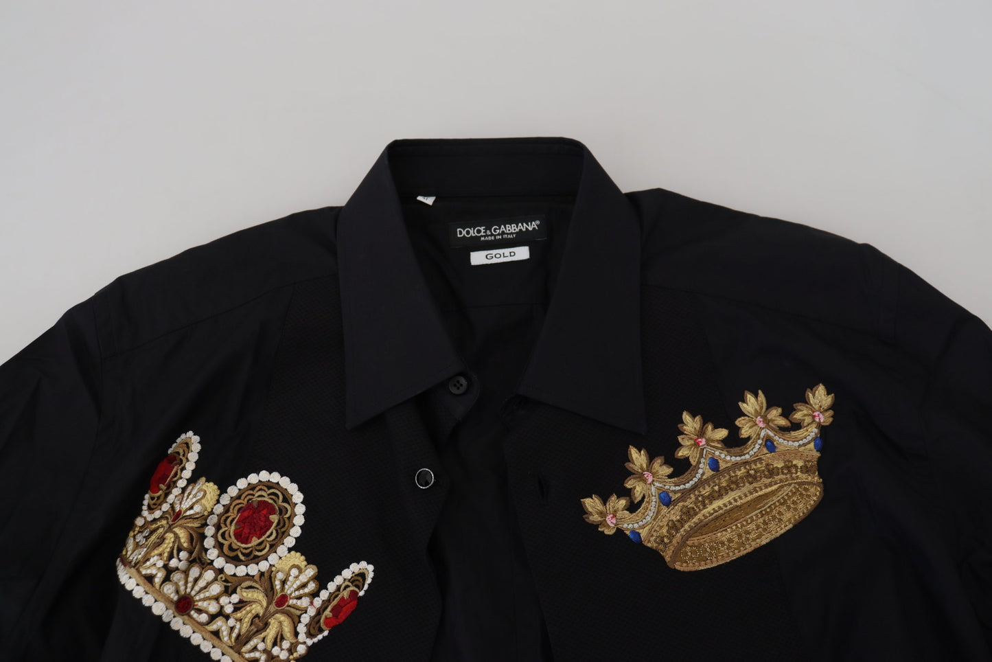 Dolce & Gabbana Black Gold Crown Slim Fit Dress Formal Shirt