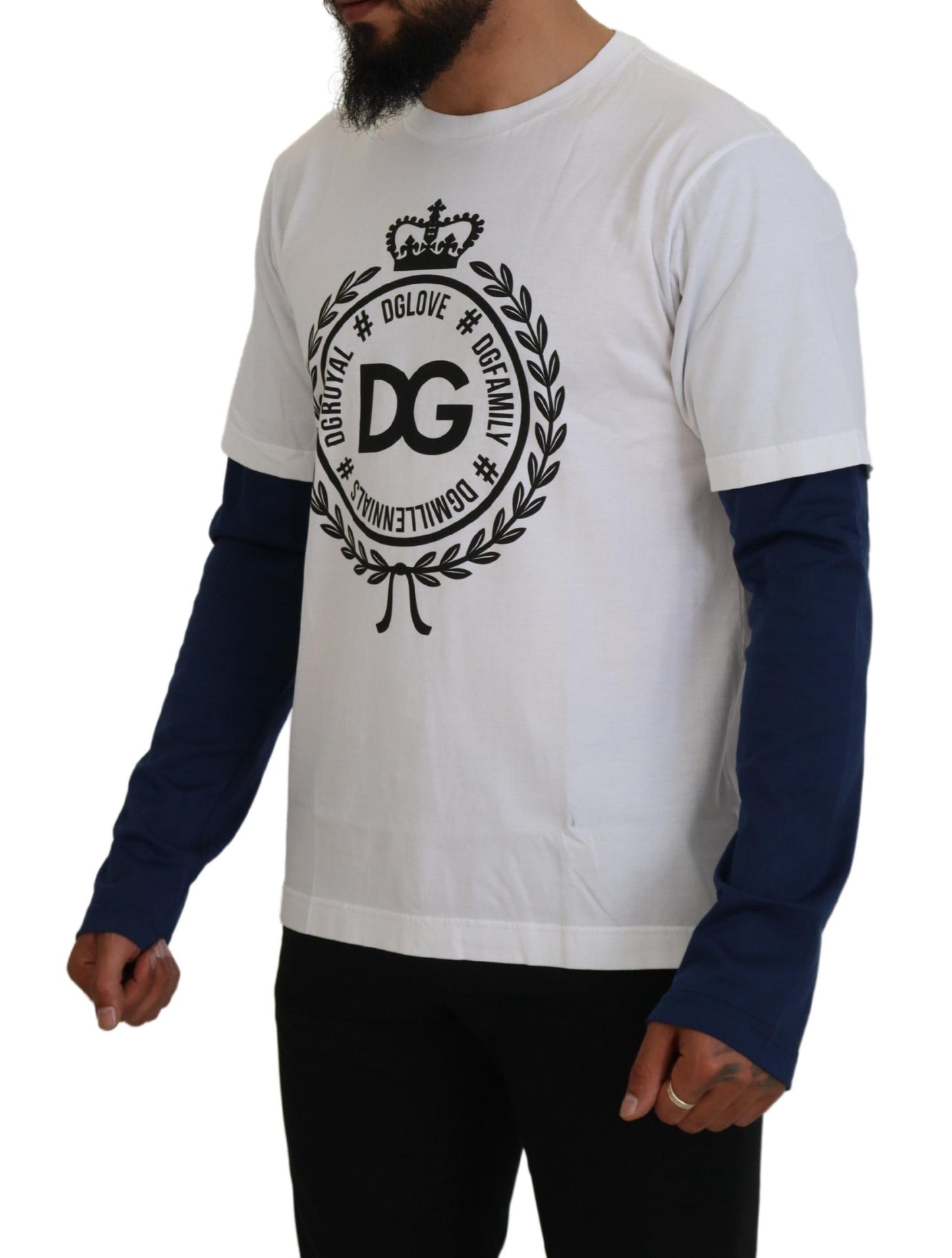 Dolce & Gabbana White Blue DG Crown Pullover Sweater