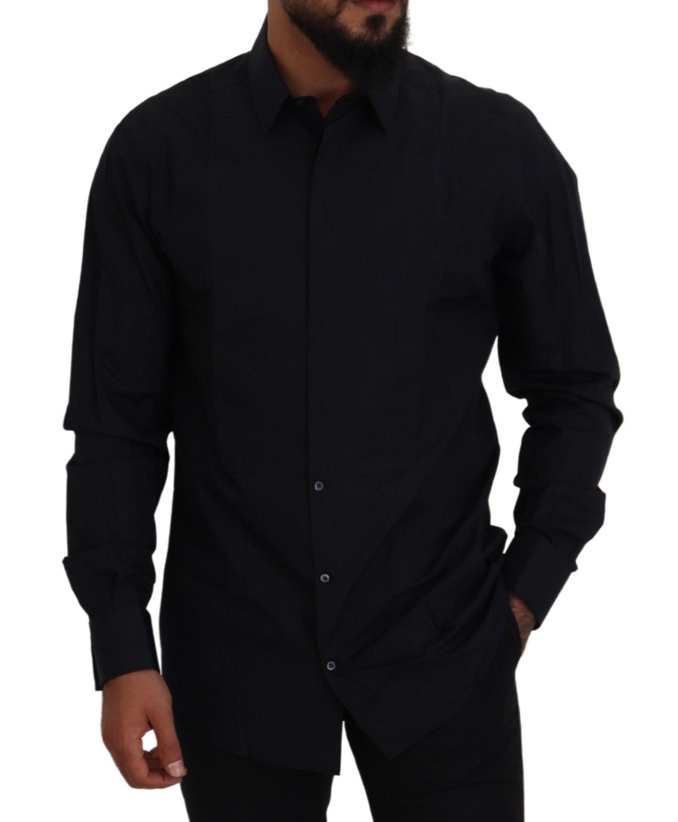 Dolce & Gabbana Black Gold Cotton Slim Fit Dress Mens Shirt