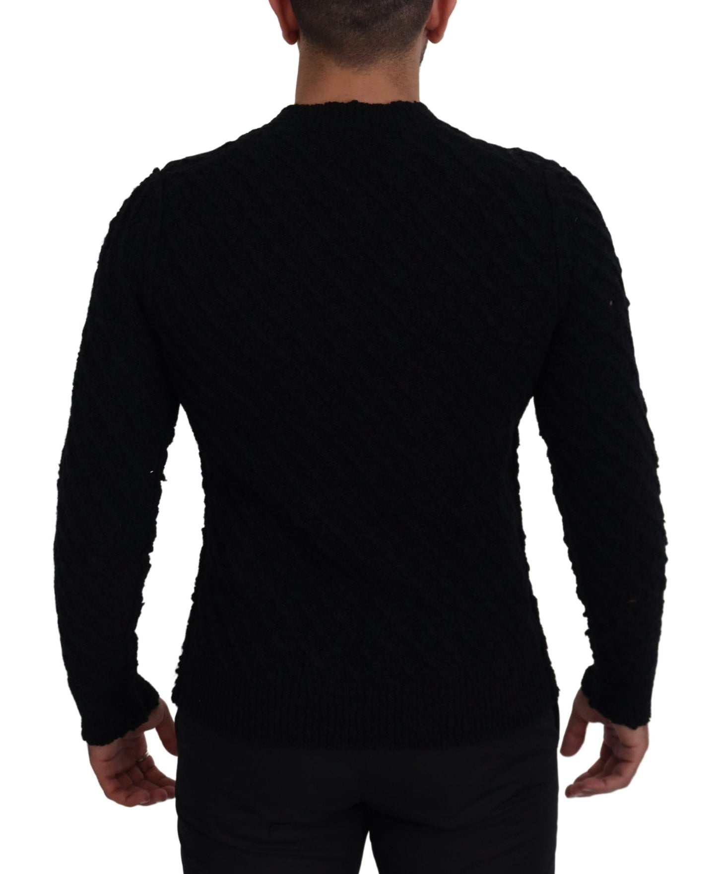 Dolce & Gabbana Black Wool V-neck Knitted Pullover Sweater