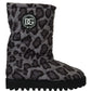 Dolce & Gabbana Gray Leopard Boots Padded Mid Calf Shoes