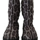 Dolce & Gabbana Gray Leopard Boots Padded Mid Calf Shoes