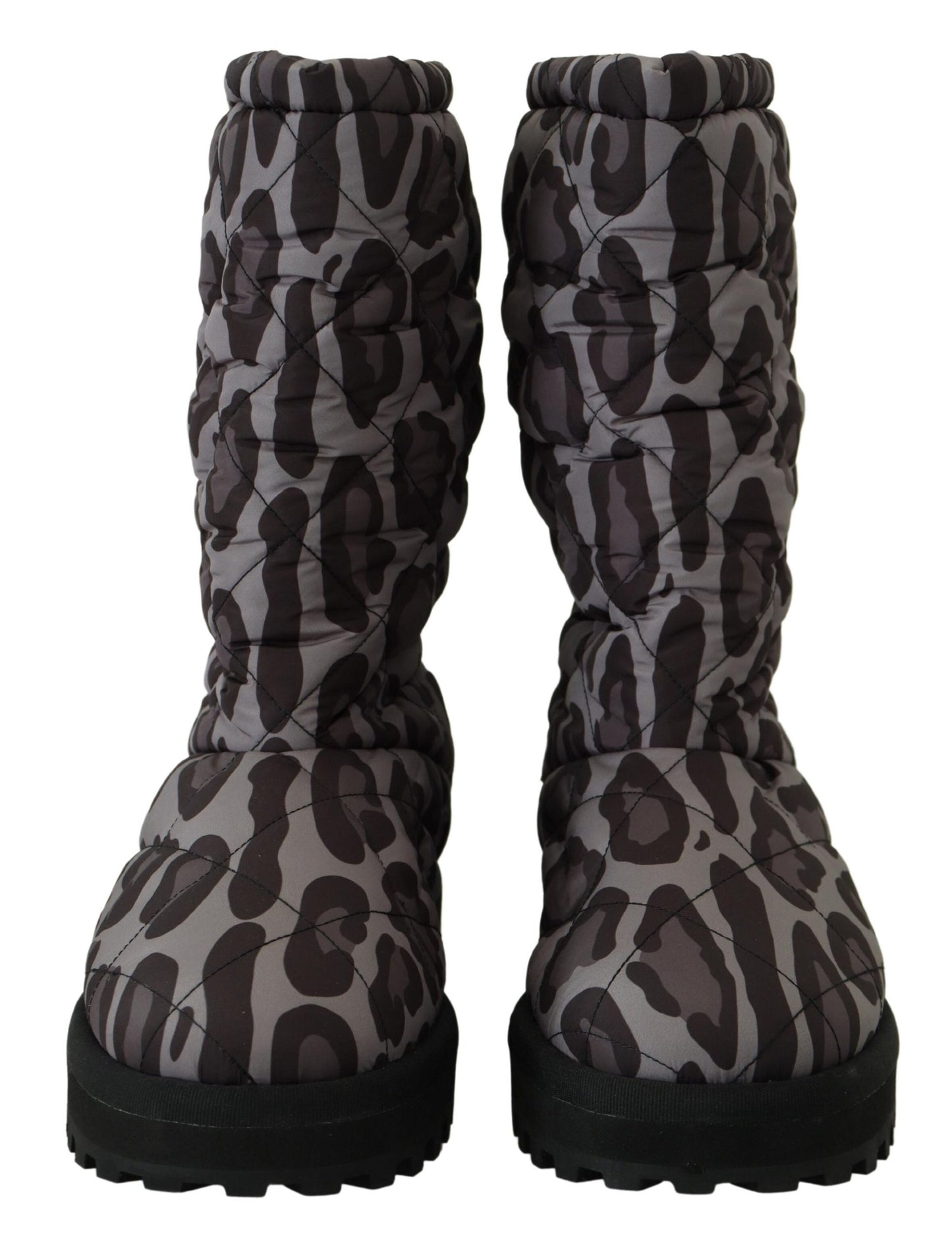 Dolce & Gabbana Gray Leopard Boots Padded Mid Calf Shoes