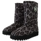 Dolce & Gabbana Gray Leopard Boots Padded Mid Calf Shoes